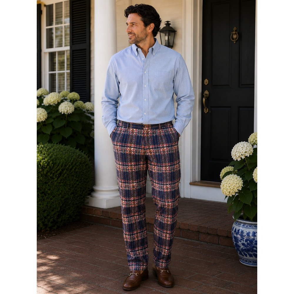 Mens‎ Brooks Brothers Cotton Madras Pants Slub Overprint Pattern 38x32 Preppy